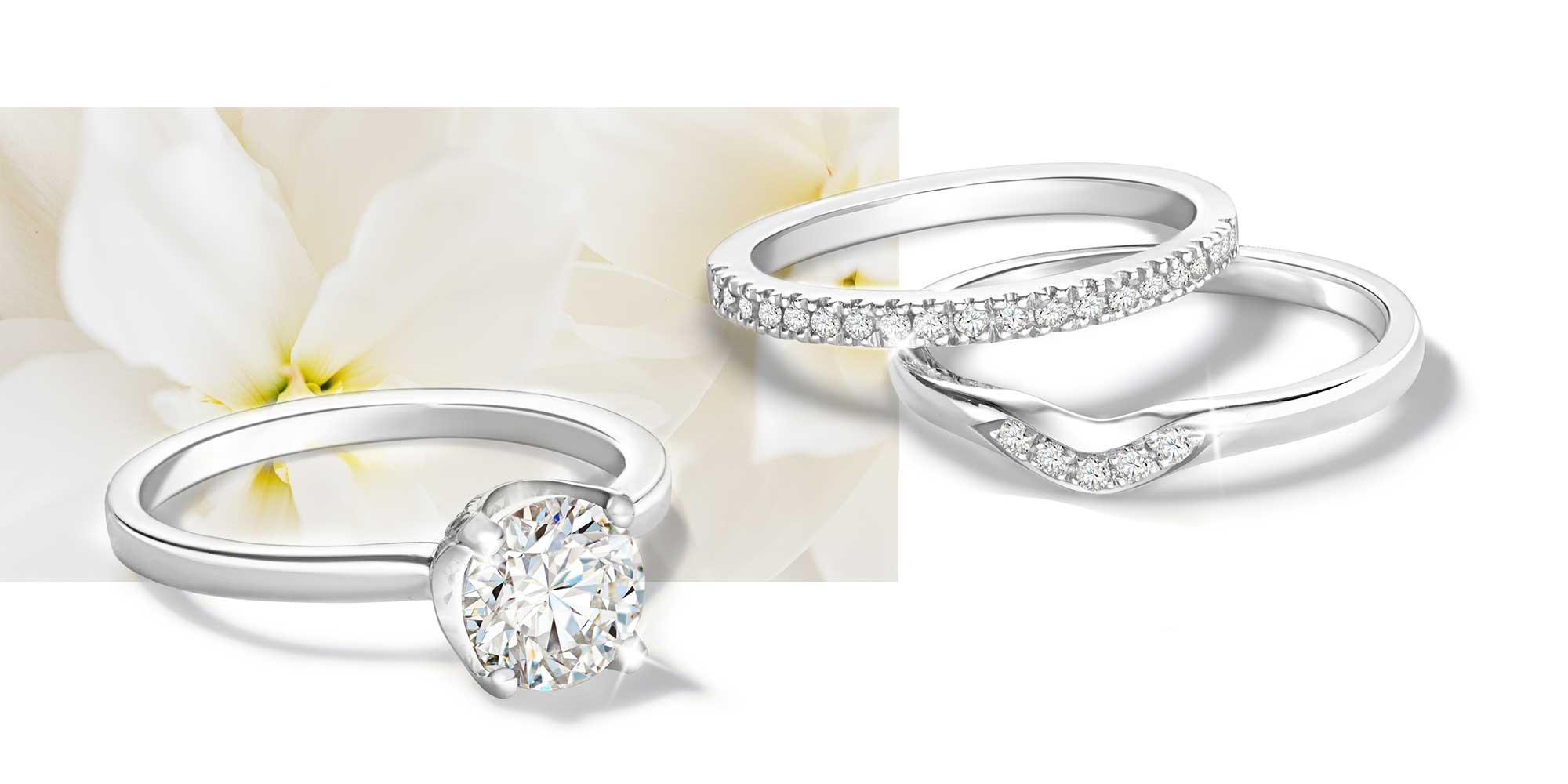 The Love Diamond Bloom Engagement Ring | Matching Wedding Bands