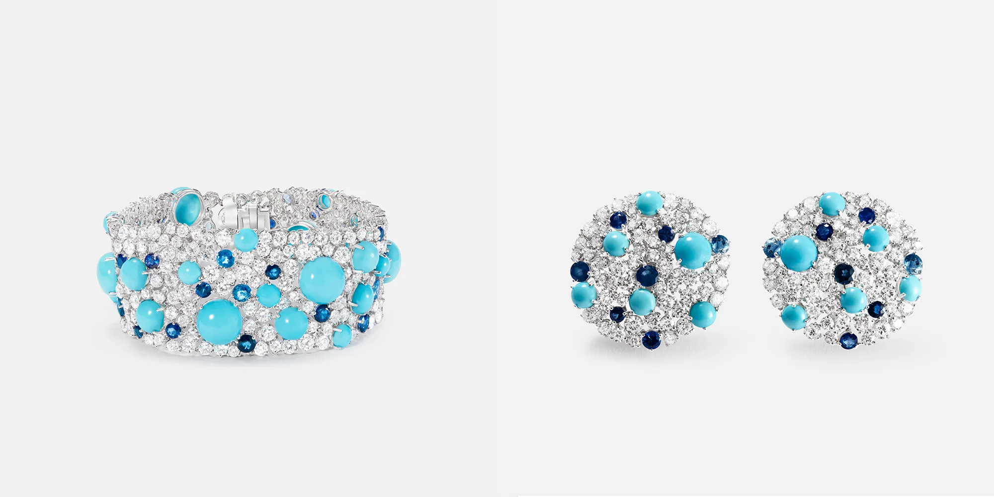 Capréa
Capri’s radiant soul, captured in Capréa. A High Jewellery collection in white gold, set with cabochon turquoises and diamonds, inspired by the island’s endless blue skies and the luminous beauty of the Grotta Azzurra.