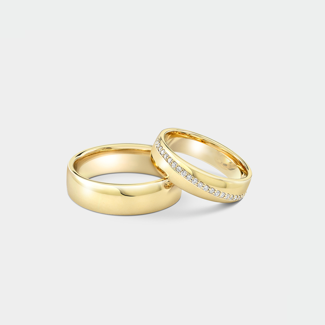 Matching Diamond Yellow Gold Wedding Bands | SUEN
