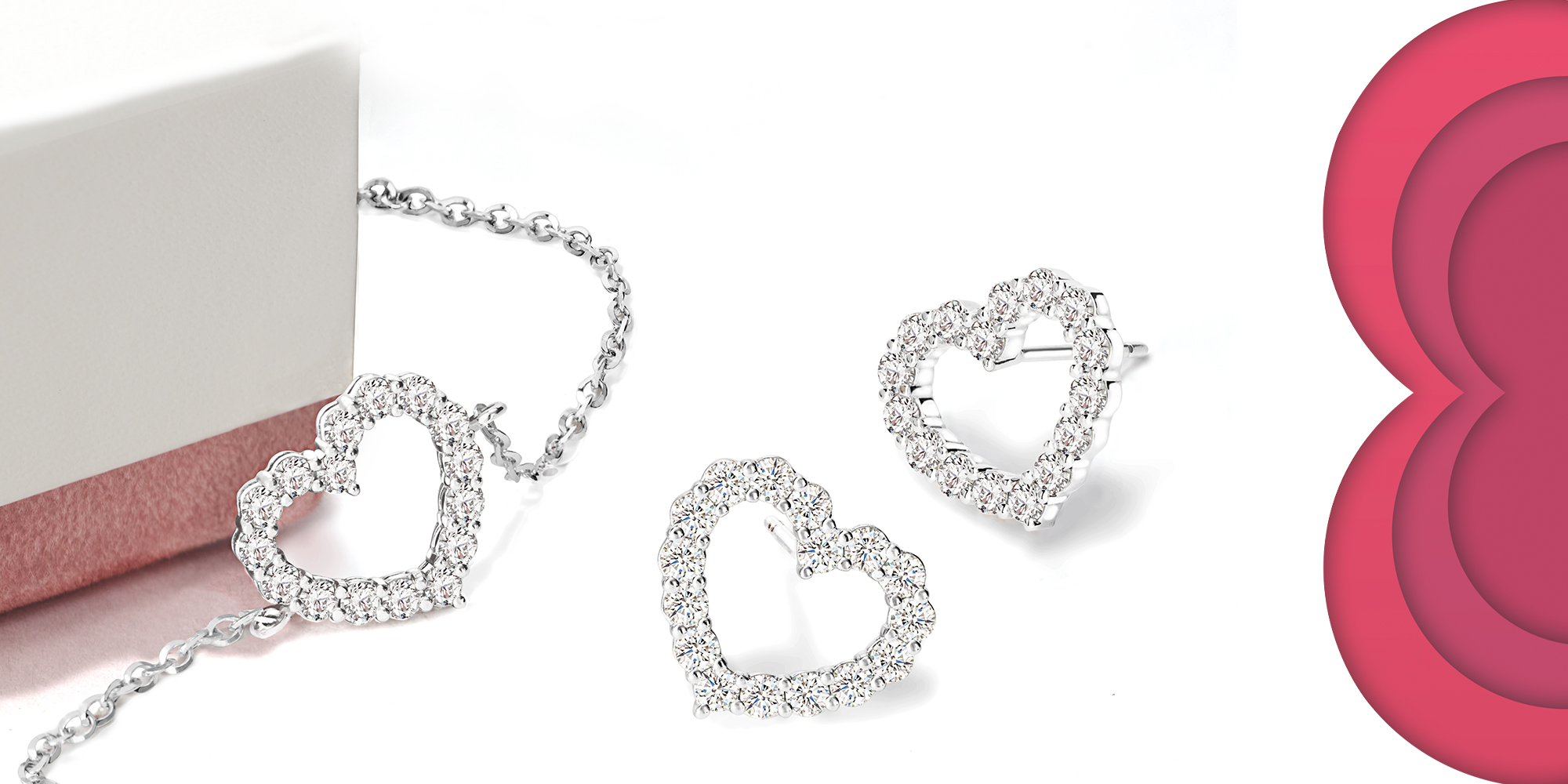 Heart-shaped dimaond bracelet and earrings | TLD Hearts | SUEN