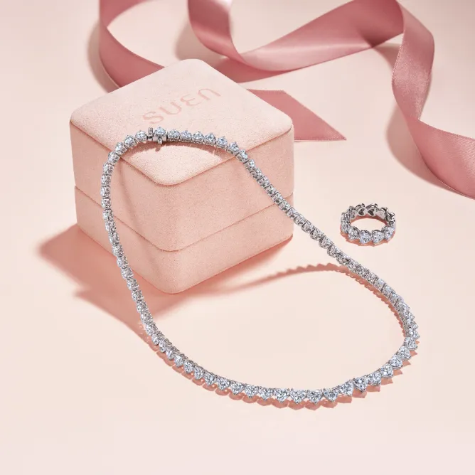 Full Heart-Shaped Cut Diamond Necklace | SUEN